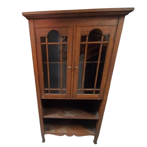 Vintage Wood Curio Cabinet Bookcase Glassed Doors Farmhouse 29x11.5x53.5-Inch