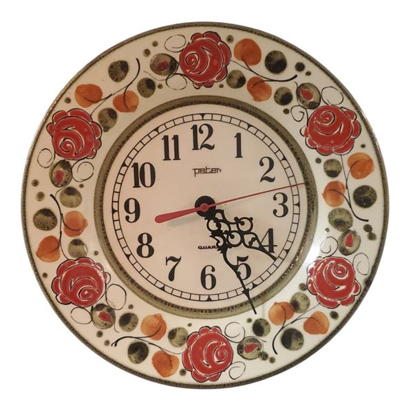Vintage Hand Painted Peten Ceramic Wall Clock Italian Style