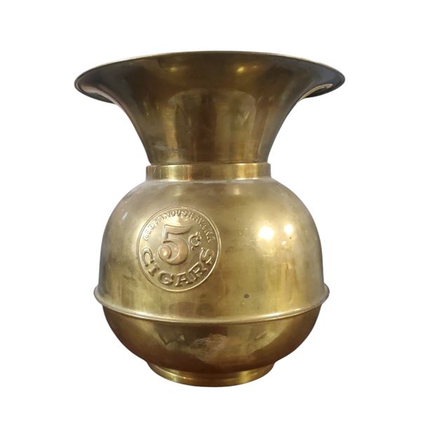 Vintage All Famous Havana 5 Cent Cigars Spittoon 10-Inch Tall Brass