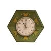 Image 1 : Westclox No Cord Wall Clock Hexagon Shape Hand Painted Floral Folk Art Design 9" Diameter