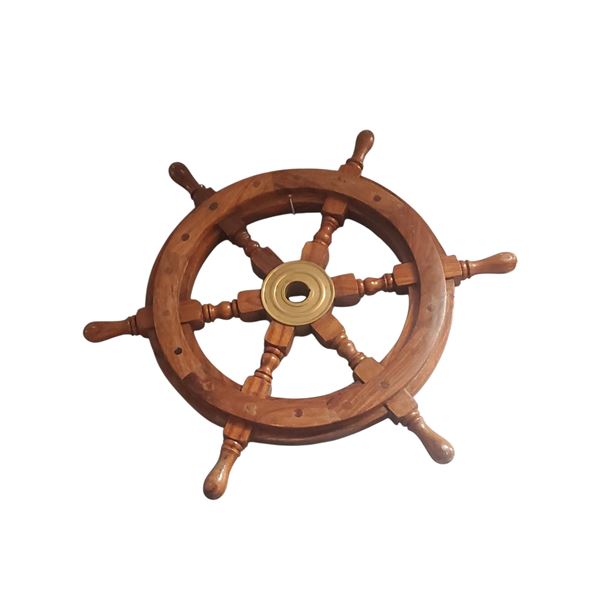 Decorative Ship's Wheel 18-Inch Wood Construction Brass Center Nautical Decor