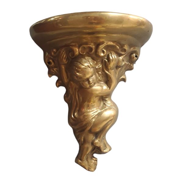 Brass 12-Inch Tall Cherub Wall Sconce