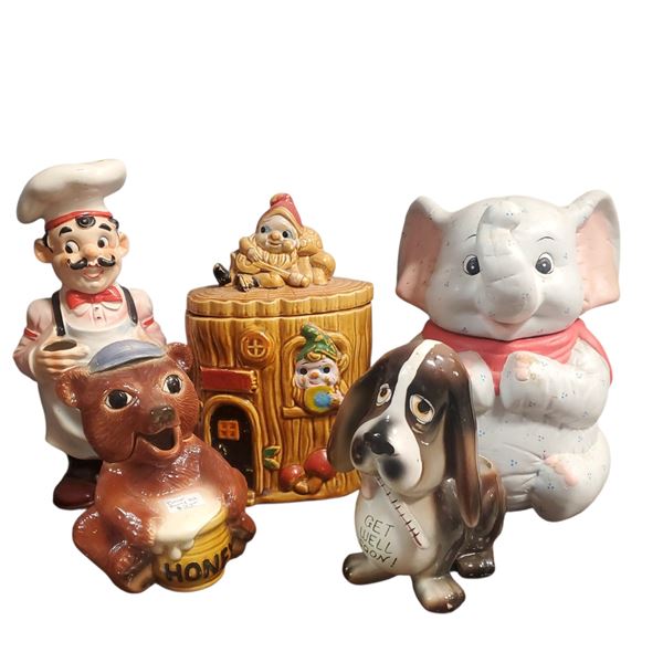 Mid-Century Ceramic Decorative Collection: Cookie Jars, Planters & Utensil Holder 12-Inch