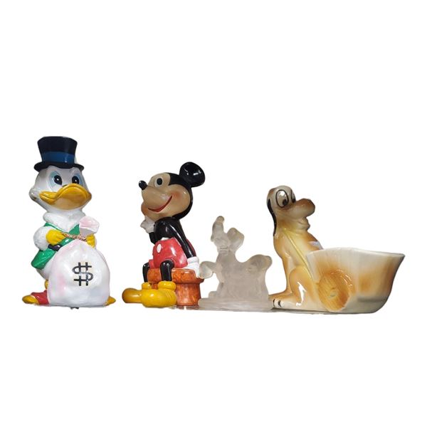 Disney Collection: Mickey & Scrooge Mcduck Piggy Banks, Pluto & Figaro Glass & Pluto Planter