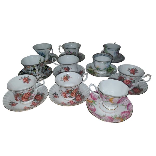 Royal Albert Cup & Saucer Lot 10 Teacups & Matching Saucers Bone China Various Patterns