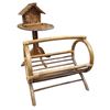 Image 1 : Small Oak Pedestal Table 12x16x20", Rattan Cradle Style Blanket or Magazine Basket & Log Cabin Clock