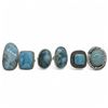 Image 1 : 6 New Polished Natural Larimar Rings in Silver Settings * all stamped .925 (longest ring is 36 mm) *