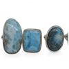 Image 2 : 6 New Polished Natural Larimar Rings in Silver Settings * all stamped .925 (longest ring is 36 mm) *