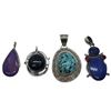Image 1 : 4 New Polished & Faceted Natural Gemstone Pendants * all stamped .925 (Lapis with Garnet, Charoite,
