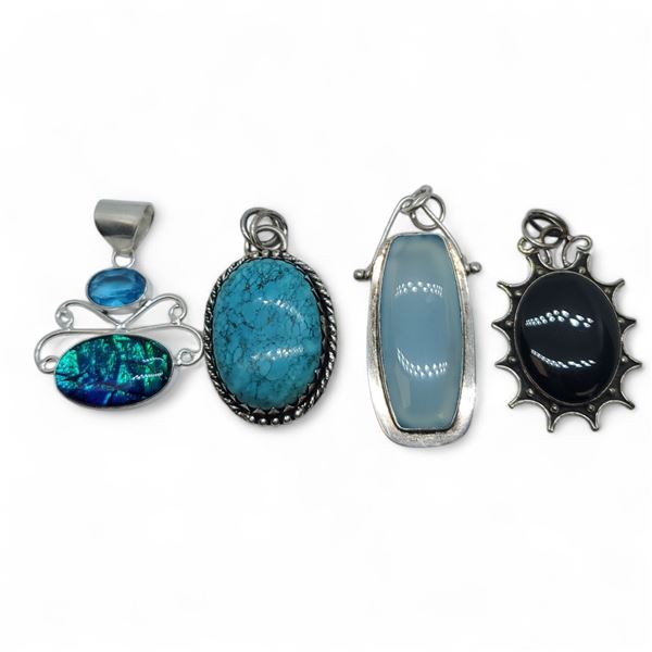 4 New Polished & Faceted Natural Gemstone & Crystal Pendants * all stamped .925 (Triplet Opal, Turqu