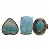 Image 2 : 6 New Polished Natural Larimar & Agate Rings in Silver Settings * all stamped .925 (longest ring is