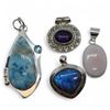 Image 1 : 4 New Polished & Faceted Natural Gemstone Pendants * all stamped .925 (Larimar with Aquamarine, Labr