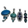 Image 1 : 4 New Polished & Faceted Natural Gemstone & Crystal Pendants * all stamped .925 (Turquoise, Aquamari
