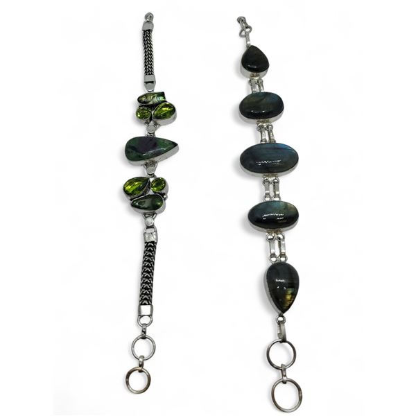1 New Labradorite and 1 Ruby Zoisite & Emerald Crystal Bracelet in Silver Settings * Both stamped .9