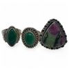 Image 2 : 6 New Polished Natural Green Agate & Ruby Zoisite Rings in Silver Settings * all stamped .925 (longe