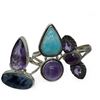 Image 2 : 6 New Polished & Faceted Amethyst & Natural Stone Rings in Silver Settings * all stamped .925 (longe