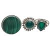 Image 2 : 6 New Green Natural Stone Rings in Silver Settings * all stamped .925 (Malachite, Prehnite, Turquois