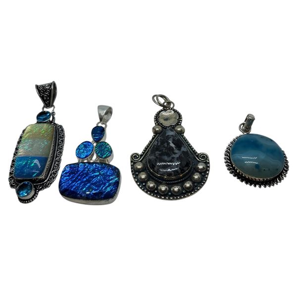 4 New Polished & Faceted Natural Gemstone Pendants * all stamped .925 (Triplet Opal with Topaz, Ocea