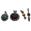 Image 1 : 4 New Polished & Faceted Gemstone & Crystal Pendants * all stamped .925 (Ruby, Oyster Turquoise, Mos