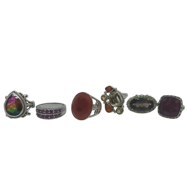 6 New Faceted Crystal and Quartz Crystal Rings in Silver Settings * all stamped .925 (Garnet, Topaz,