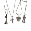 Image 2 : 4 Sterling Silver Necklaces (Crystal embedded 1" cross, Skis with Poles, Eiffel Tower & Mini Heart L