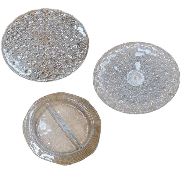 3 Vintage Serving Dishes: Daisy Button Tray & Bowl 13-Inch Diameter Plus ViDiVi 2 Section Tray