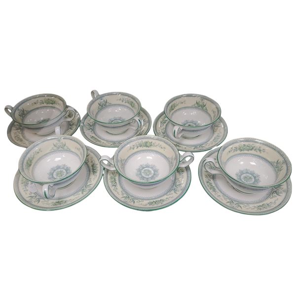 Set of 6 Wedgewood Petersham Bone China Soup Bowls & Matching Saucers