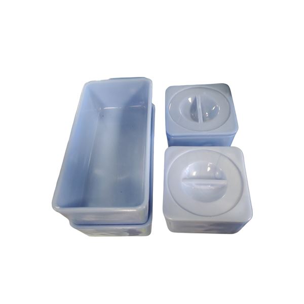 4 Jeannette Glass Delphite Blue Refrigerator Dishes Vintage Depression Era