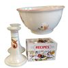Image 1 : Vintage Kitchen Decoratives: Kitchen Craft Bowl Ceramic Candlestick Holders & Recipe Box