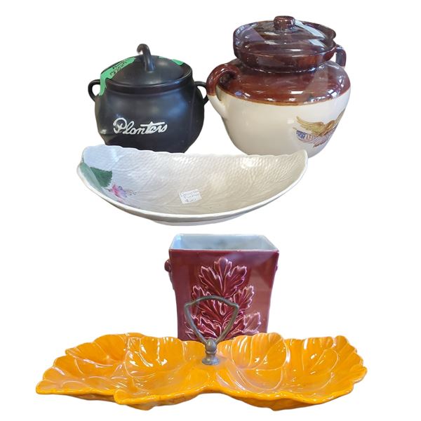 Decorative Collectables: Devonware, Planters, McCoy, Red Wing & California Pottery Leaf Plate