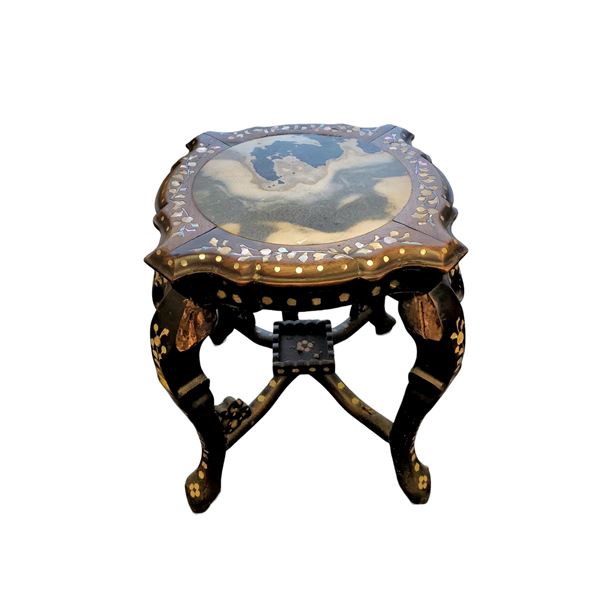 Chinese Rosewood Plant Stand Marble Top Mother of Pearl Inlay 18x18x18-Inch