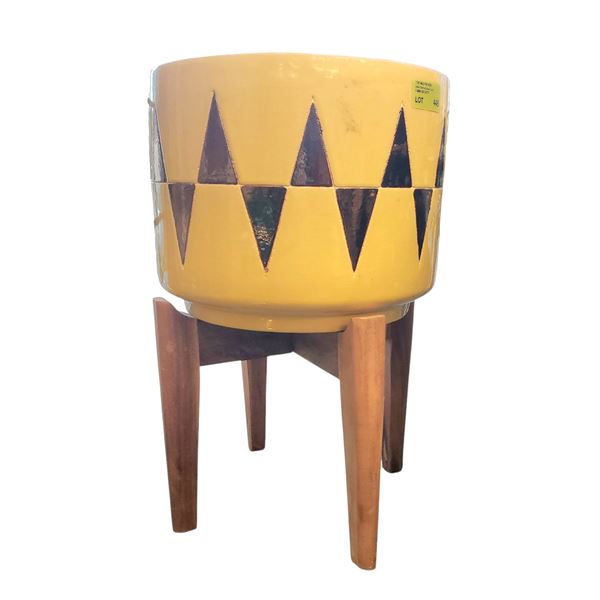 Yellow & Brown Large Planter & Stand "Charlie Brown Style" 13x20.5-Inch