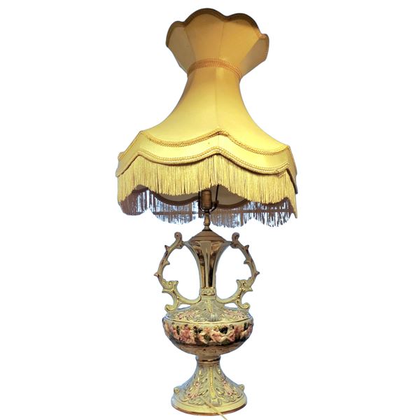 Vintage Ceramic Capodimonte Style Lamp Tassled Shade Mid 20th Century 40-Inch Tall