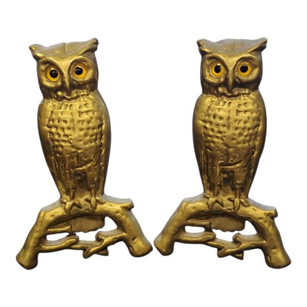 Very Cool Brass Andirons Featuring Realistic Eyes 12" Tall