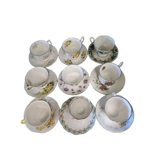 Collection of 9 Royal Albert Tea Cups & Saucers Bone China Floral Designs