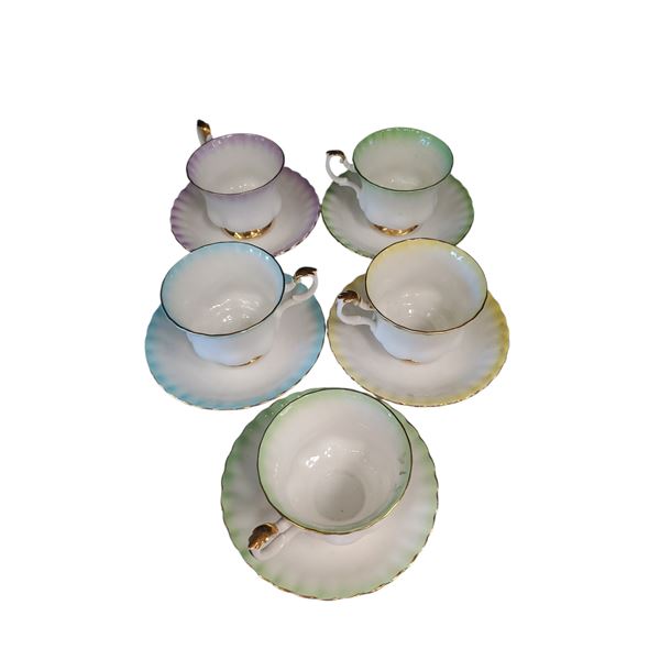 Royal Albert Set of 5 Rainbow Tea Cups & Saucers Fine Bone China Assorted Colors