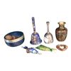 Image 1 : CloisonnÃ© Bell, Vase & Pendant, Silver Plated Bell & Prayer Bowl 4.5-Inch Tallest & Articulated Fis