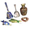 Image 2 : CloisonnÃ© Bell, Vase & Pendant, Silver Plated Bell & Prayer Bowl 4.5-Inch Tallest & Articulated Fis