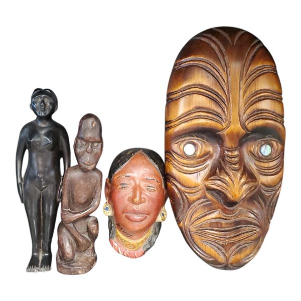Native Carved Collection: Mask 11-Inch Long Sculptures & Signed Banff Bust