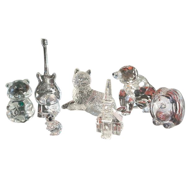 Assorted Glass Figurines: Swarovski, Fenton, Bergdala & More.