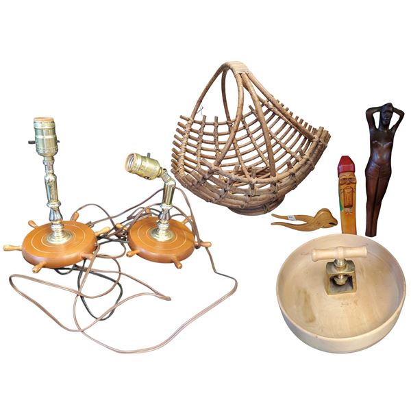 Collection of Nutcrackers Two Nautical Themed Lamp Bases & Large Rattan Basket