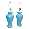 Image 1 : Two Vintage Mint Green Ceramic Table Lamps with Hand Painted Floral Motifs 26" Tall
