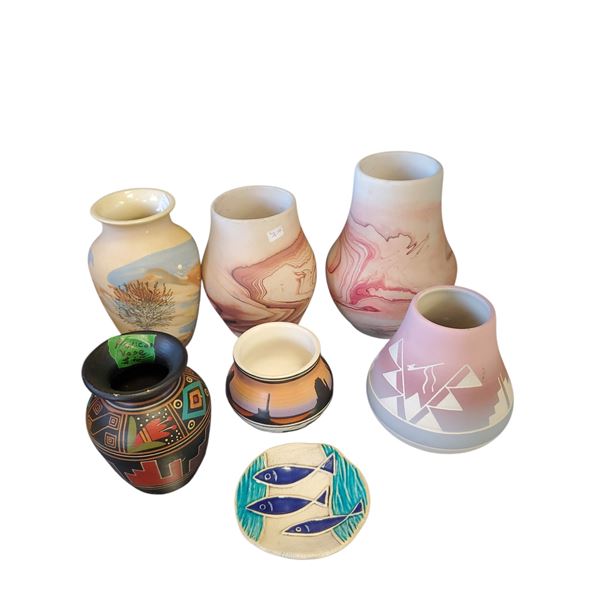 Collection of American Navajo Inspired Pottery 7 Pieces