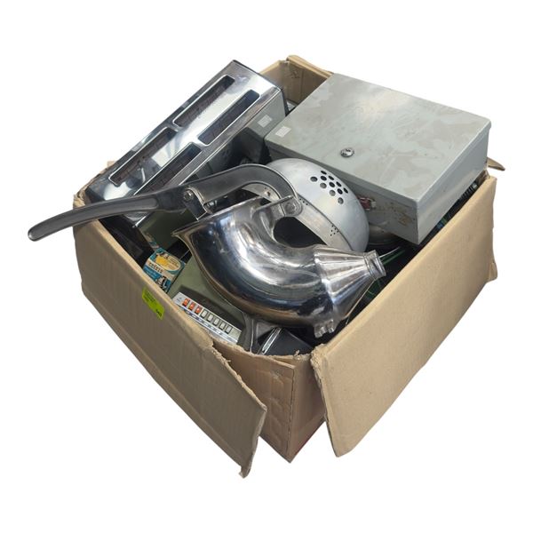 Assorted Vintage Kitchen Items: Collanders, Toasters, Sausage Stuffer & More