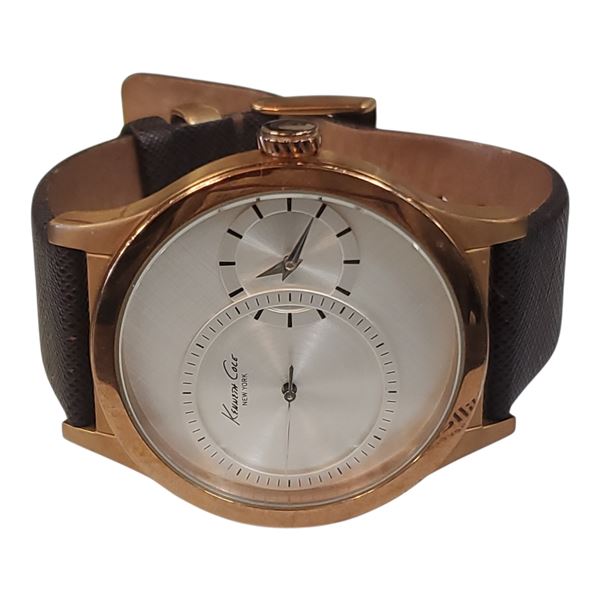Kenneth Cole KC1894 Watch with Rose Gold Colour Case Brown Leather Strap - Preowned