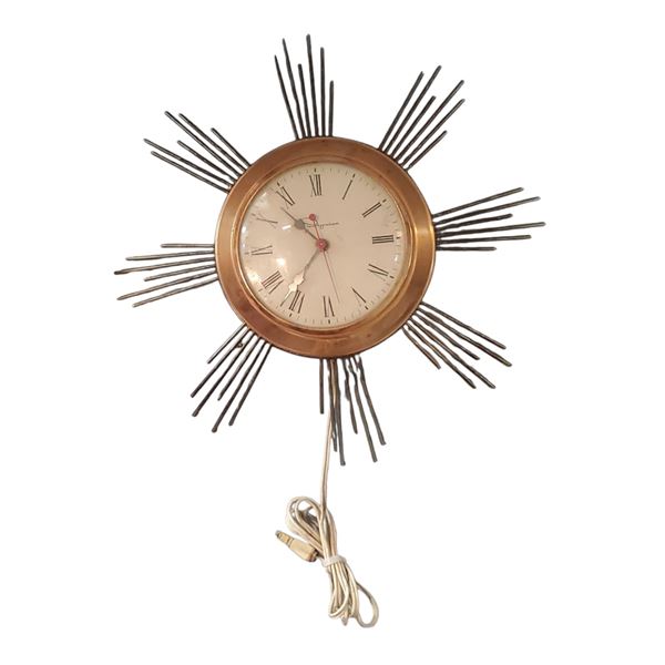 Vintage Ingraham Starburst Wall Clock Mid Century Modern Design