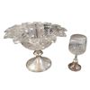 Image 1 : Antique Crystal Compote Dish with Weighted Silver Base & Sherry Glass with Silver Plated Base *Cover