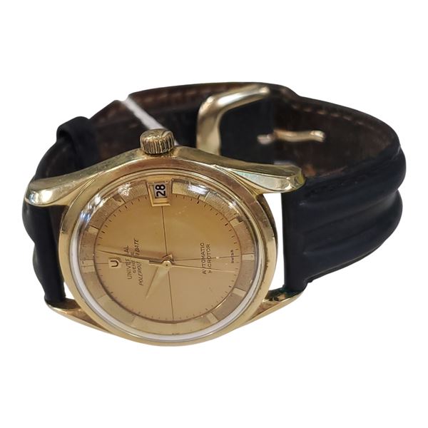 1950s Universal Geneve Polerouter Date Watch with Leather Strap - Unauthenticated