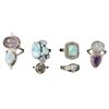 Image 1 : 6 New Polished & Faceted Gemstone & Crystal Rings (all stamped .925) * Amethyst, Ocean Agate, Triple