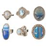 Image 1 : 6 New Polished Agate & Gemstone Rings (all stamped .925) * Rainbow Casilica, Blue Banded Agate, Turq
